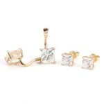 Alluring Yellow Gold Double Princess Cut Moissanite Stud Earrings