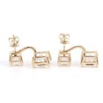 Alluring Yellow Gold Double Princess Cut Moissanite Stud Earrings