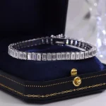Full Eternity Tennis Bracelet Featuring Vertical Set Emerald Cut Moissanite Statement Gemstones
