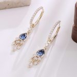 Dazzling Yellow Gold Pear Cut Blue Lab Gemstone Drop Earrings