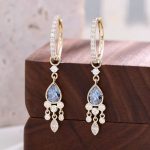 Dazzling Yellow Gold Pear Cut Blue Lab Gemstone Drop Earrings