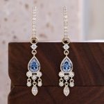 Dazzling Yellow Gold Pear Cut Blue Lab Gemstone Drop Earrings