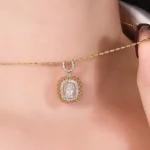 Radiant Cut Lab Diamond Halo Pendant with Rope Frame | Pendant Only