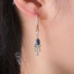 Dazzling Yellow Gold Pear Cut Blue Lab Gemstone Drop Earrings