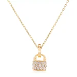 Round Cut Lab Diamond Pendant Necklace Mini Padlock Charm Style