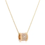 Round Cut Lab Diamond Pendant Necklace Paved Barrel Charm Style