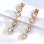 Multi Shape Bezel Set Moissanite Linear Drop Earrings