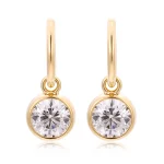 Round Cut Lab Diamond Hoop Earrings Minimalist Bezel Dangle Style