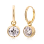 Round Cut Lab Diamond Hoop Earrings Minimalist Bezel Dangle Style