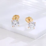 Classic Round Lab Diamond Stud Earrings in 18k Yellow Gold | With UFO Earring Backs