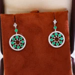 18K Art Deco Emerald Medallion Drop Earrings