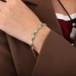 Emerald Cut Lab Emerald Bracelet with Sparkling Round Moissanite Accent
