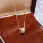 Round Cut Lab Diamond Pendant Necklace Paved Barrel Charm Style