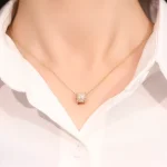 Round Cut Lab Diamond Pendant Necklace Paved Barrel Charm Style