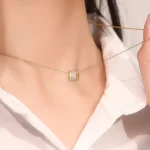 Round Cut Lab Diamond Pendant Necklace Paved Barrel Charm Style
