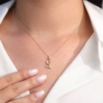 Personalized Initial S Pendant Necklace with Round Brilliant Moissanite Accent Stone