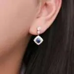 5*5MM Cushion Cut Sapphire Halo Earrings