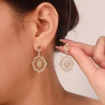 Radiant Fan Earrings | Dual-Tone 18K Gold Drop Earrings with Round-Cut Lab Diamonds