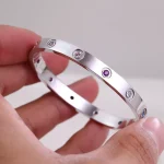 Round Cut Lab Gemstone Bangle Bracelet Modern Flush Set Style