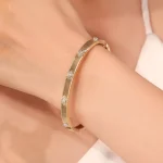 Radiance Arc Bracelet | Round-Cut Lab Diamond 18K Yellow Gold Flat Band with Star-Set Diamonds