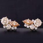 round&marquise cut champagne moissanite cluster earrings