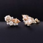 round&marquise cut champagne moissanite cluster earrings