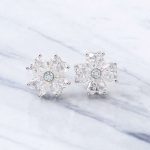 Four Leaf Clover Heart Moissanite Stud Earrings with Aquamarine Center