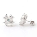Four Leaf Clover Heart Moissanite Stud Earrings with Aquamarine Center