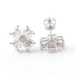 Four Leaf Clover Heart Moissanite Stud Earrings with Aquamarine Center