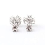 Four Leaf Clover Heart Moissanite Stud Earrings with Aquamarine Center