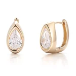 Modern Bezel Set Pear Cut Moissanite Huggie Hoop Earrings