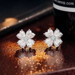Four Leaf Clover Heart Moissanite Stud Earrings with Aquamarine Center