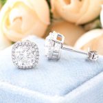 Gorgeous White Gold Cushion Cut Moissanite Halo Stud Earrings