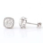 Gorgeous White Gold Cushion Cut Moissanite Halo Stud Earrings