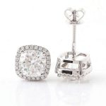 Gorgeous White Gold Cushion Cut Moissanite Halo Stud Earrings