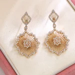 Radiant Fan Earrings | Dual-Tone 18K Gold Drop Earrings with Round-Cut Lab Diamonds