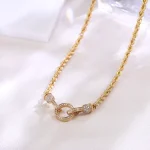 Dual-Cable Radiance Necklace | 18K Yellow Gold Rope Chain with Lab Diamond Clasp & Prism-Link Accents​