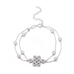 Round Cut Moissanite Double Chain Bracelet Paved Motif Station Design