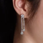 Double Strand Pear and Round Moissanite Waterfall Drop Earrings