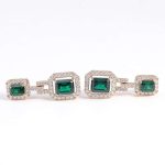 Magnificent Emerald Cut Zambia Colored Lab Gemstone Yellow Gold Drop Earrings
