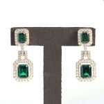 Magnificent Emerald Cut Zambia Colored Lab Gemstone Yellow Gold Drop Earrings