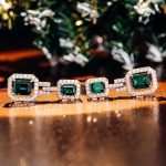 Magnificent Emerald Cut Zambia Colored Lab Gemstone Yellow Gold Drop Earrings