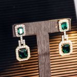 Magnificent Emerald Cut Zambia Colored Lab Gemstone Yellow Gold Drop Earrings