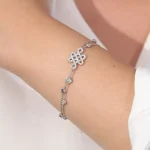 Round Cut Moissanite Double Chain Bracelet Paved Motif Station Design