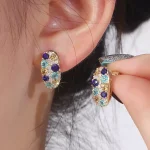 Round Cut Lab Gemstone Earring Moissanite Accents Multicolor Cluster