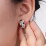 Round Cut Lab Gemstone Earring Moissanite Accents Multicolor Cluster