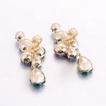 Yellow Gold Round Cut Lab Green Gemstone cluster Drop Earrings