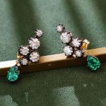 Yellow Gold Round Cut Lab Green Gemstone cluster Drop Earrings