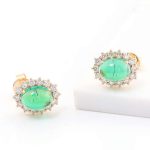 Stunning Yellow Gold Oval Cut Colombia Colored Lab Gemstone Stud Earrings