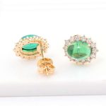Stunning Yellow Gold Oval Cut Colombia Colored Lab Gemstone Stud Earrings